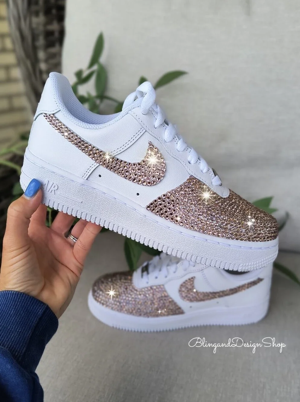 Swarovski Nike Air Force 1 07 with Pink Crystals Women's Shoes Customized White